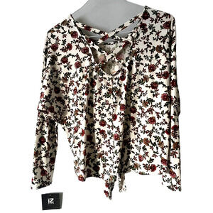 IZBYER Girls Floral Ribbed Tie Front Henley Tank Top Tunic Long Sleeved Size  S